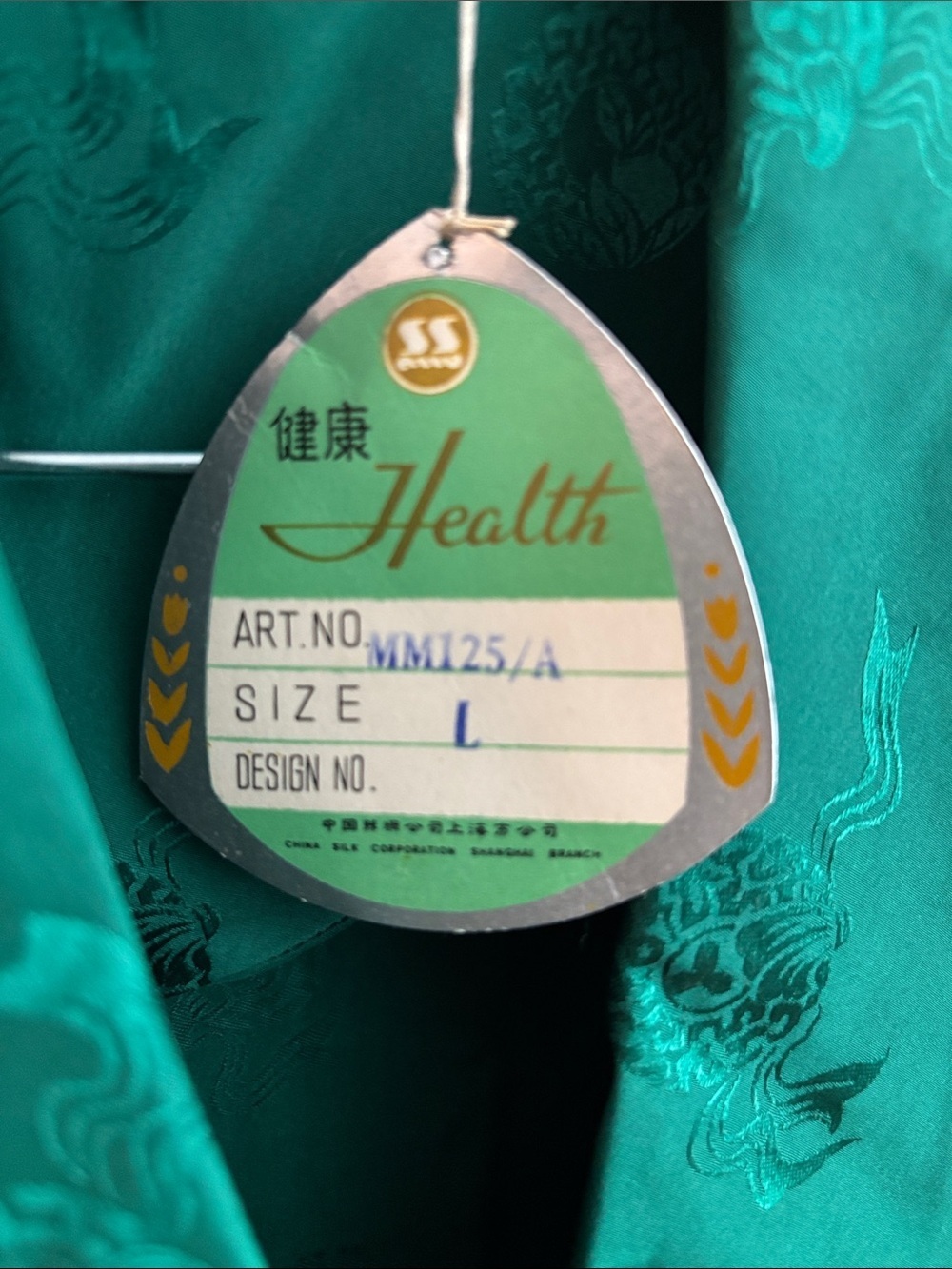 HEALTH Sz L 100% Silk Emerald Green Fabric Jacquard Motif Patch Pockets NEW - Picture 2 of 9